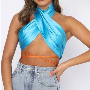 White Fox Blue and Orange Wrap Top